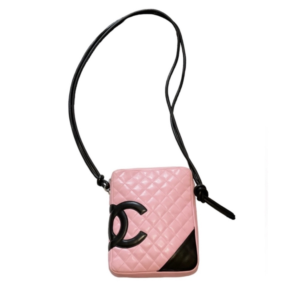 AUTH CHANEL CAMBON LIGNE MEDIUM PINK BLACK QUILTED CROSSBODY SHOULDER BAG EUC